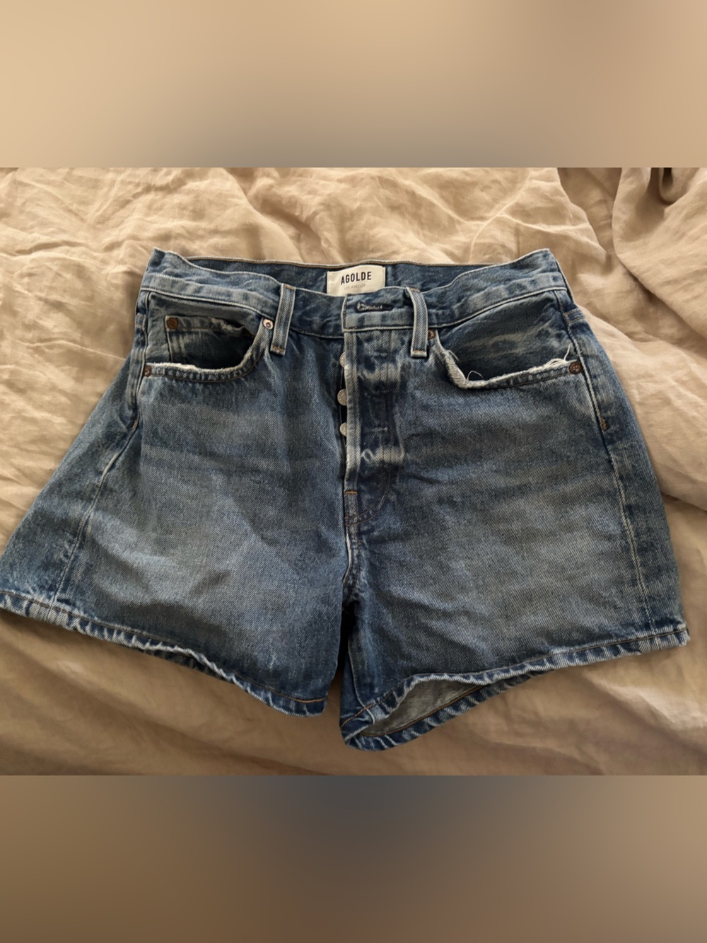 Agolde Light Blue High-Rise Denim Shorts